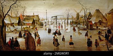 Avercamp Ice Scene 1610 von Hendrick Avercamp 1612-1679 Dutch Niederlande. Stockfoto