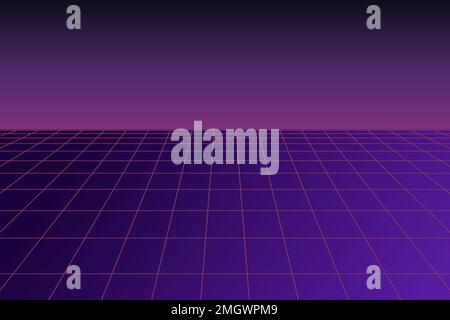 Bodenszene mit Vektorgrafiken im 3D-Stil. Vaporwave – Hintergrund der digitalen Cyber-Szene. Stock Vektor