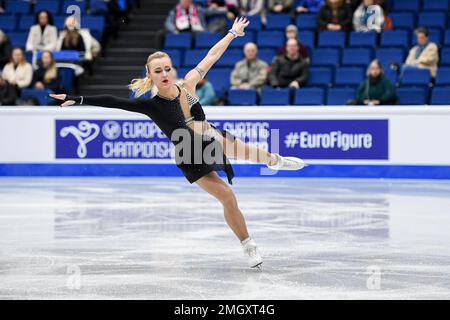 Antonina DUBININA (SRB), während des Women Short Program, bei der ISU European Figure Skating Championships 2023, in Espoo Metro Areena, am 26. Januar 2023 in Espoo, Finnland. Kredit: Raniero Corbelletti/AFLO/Alamy Live News Stockfoto
