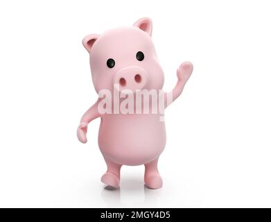 3D-Darstellung von Schwein mit Auf Wiedersehen auf weißem Hintergrund Stockfoto