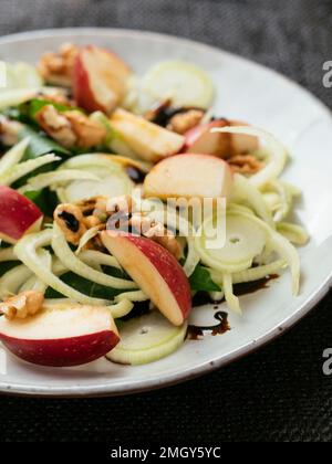 Fenchel Apfel Salat auf Rucola Stockfoto