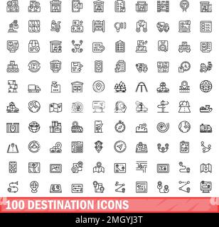 100 Zielsymbole eingestellt. Umrissdarstellung der 100-Zielsymbole Vektorsatz isoliert auf weißem Hintergrund Stock Vektor
