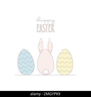 Vektorbild mit Ostereiern, Bunnies-Ohren, Schriftzug für Karte, Banner, Aufkleber, Vorlage. Stock Vektor