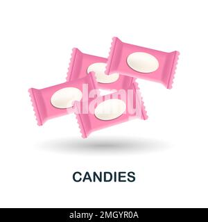 Süßigkeiten-Symbol. 3D Abbildung aus der Sammlung für den Lebensmittelmarkt. Creative Candies 3D Symbol für Webdesign, Vorlagen, Infografiken und mehr Stock Vektor