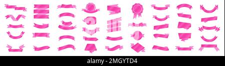 Set mit Bannern aus hellrosa Band. Vektordarstellung. Stock Vektor
