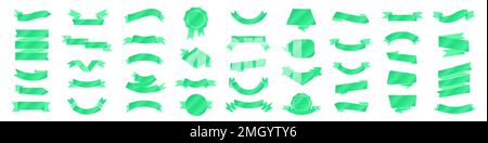 Grünes Band Und Tags Isolierter Weißer Hintergrund Mit Verlaufsgitter Stock Vektor