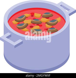 Isometrischer Vektor für Meeresfrüchtesuppen. Pazifische Sardine. Ölfutter Stock Vektor