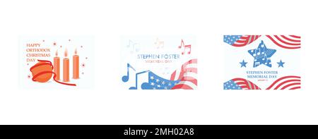 Frohes orthodoxes weihnachtsfest, Stephen Foster Memorial Day Vector Illustrator Portrait, Karte oder Hintergrund, flacher Vektor mit moderner Illustration Stock Vektor