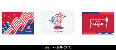 Happy President's Day Font mit Onkel Sam hat, Flat Design Presidents Day Event, flacher Vektor, moderne Illustration Stock Vektor