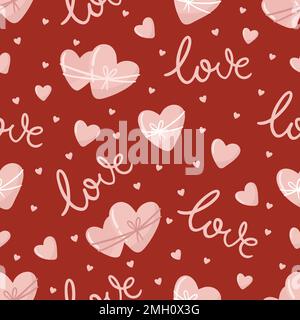Valentinstag. Love Concept niedliche Vektordarstellung Nahtloses Muster mit Herzen, Liebe, Blumen, Umschlag, Pfeilen, eine tasse Kaffee und Cupcakes. Stock Vektor