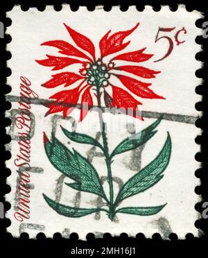 USA - CA. 1964: Ein in den USA gedruckter Stempel zeigt die Poinsettia, Weihnachtsausgabe, ca. 1964 Stockfoto