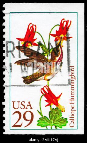 USA - CIRCA 1992: Ein in den USA gedruckter Stempel zeigt die Calliope Hummingbird-Serie aus dem Jahr 1992 Stockfoto
