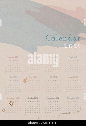 Kalender 2021 jährlich editierbare Vorlage vectorj mit abstraktem Aquarell-Hintergrund gesetzt Stock Vektor