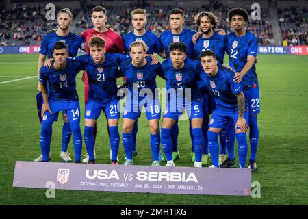 Team Vereinigte Staaten von Amerika vor einem internationalen Freundschaftsspiel gegen Serbien, Mittwoch, 25. Januar 2023, im BMO Stadium, In Los Angeles, Kalifornien. Stockfoto