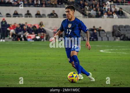 USA: Alex Zendejas (17) während eines internationalen Freundschaftsspiels gegen Serbien am Mittwoch, den 25. Januar 2023, im BMO-Stadion Stockfoto