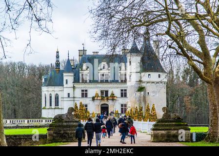 Chenonceau, Frankreich - Dezember 29 2022： der wunderschöne Garten des Schlosses Chenonceau in Frankreich Stockfoto