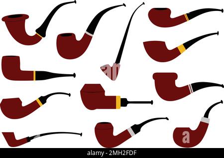 Abbildung von verschiedenen Rauchrohren isoliert auf weiß Stock Vektor