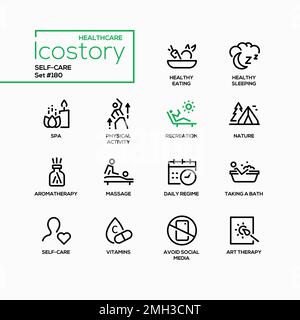 Selbstpflege und Entspannung - Liniendesign-Symbole Stock Vektor