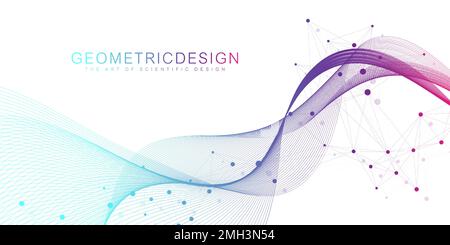 Wissenschaftliche Vektordarstellung Gentechnik, DNA-Helix, DNA-Strang, Molekül oder Atom, Neuronen. Visualisierung genomischer Sequenzen. Zusammenfassung Stock Vektor