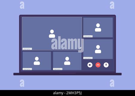 UI UX-Vorlage für Videokonferenzen und Meetings auf dem Desktop. Fünf Benutzer Stock Vektor