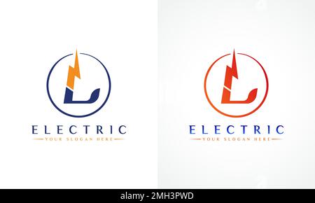 L Buchstabenlogo mit Lightning Thunder Bolt Vector Design. Abbildung des L-Logos für elektrische Schrauben. Stock Vektor