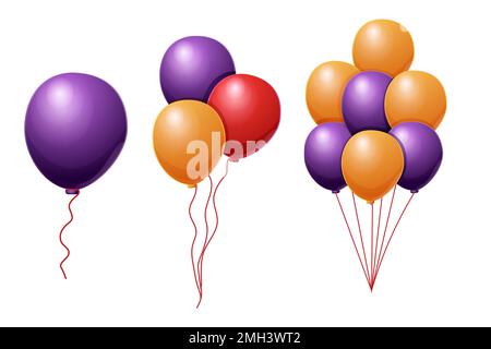 Die farbenfrohen Ballons der Party-Kollektion sind mit einer Schleife im Cartoon-Stil isoliert auf weißem Hintergrund ausgestattet. Vektordarstellung Stock Vektor