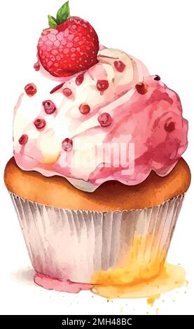 cupcake mit Sahne. Aquarelldarstellung Stock Vektor