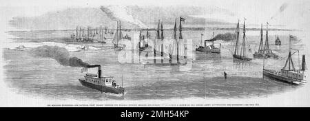 Die Schlacht von Roanoke Island war eine Schlacht im Amerikanischen Bürgerkrieg, der vom 7. Bis 8. Februar 1862 in North Carolina geführt wurde. Es war ein amphibischer Unionistenangriff unter dem Kommando von Ambrose Burnside, und es war ein Unionistensieg, als die Insel gefangen genommen wurde. Das Bild zeigt die Landung der gewerkschaftlichen Truppen auf der Insel unter dem Schutz der Kanonenboote Delaware und der Streitkräfte der Union Stockfoto