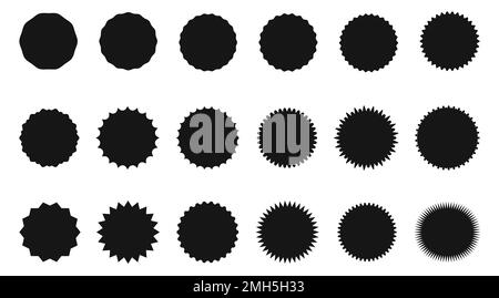Symbolsatz von runden Etiketten oder Aufklebern isoliert. Symbol für sternförmiges Symbol. Vektordarstellung. Stock Vektor