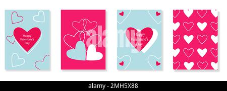 Set von Glückwunschkarten zum Valentinstag. Designvorlage für Werbung, Web, soziale Medien, Textvorlagen Stock Vektor