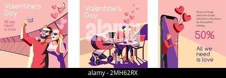 Schöne romantische Vorlage, Karte, Banner, Brief mit glücklichen Liebenden, Paar. Vektordarstellung Stock Vektor