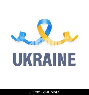 Stehe mit der Ukraine. Anti war Call mit dem Smbol des Friedens mit blauem und gelbem Seidenband. Farben Der Ukrainischen Flagge. Kampf, Protest, Unterstützung Der Ukraine Stock Vektor