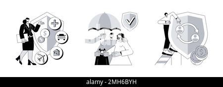 Abstraktes Konzept der Risikoversicherung Vektordarstellung. Versicherungsmakler, Sozialleistungen und Peer-to-Peer-bezahlte Leistungen, Notfallrisiko, Arbeitslosigkeit und Einkommensverlust, abstrakte Metapher für Pensionsfonds. Stock Vektor