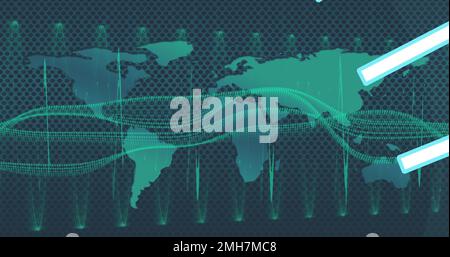 Bild der Datenverarbeitung auf Weltkarte Stockfoto