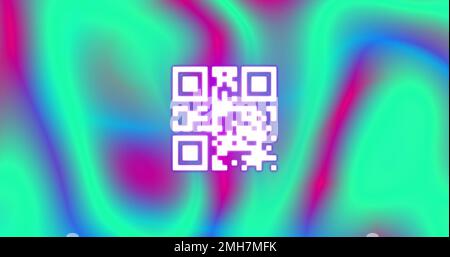 Zusammensetzung des qr-Codes auf grünem und rosafarbenem Hintergrund Stockfoto