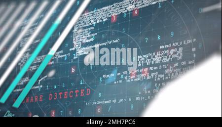 Bild von Diagrammen und Datenverarbeitung im globalen und marineblauen Hintergrund Stockfoto