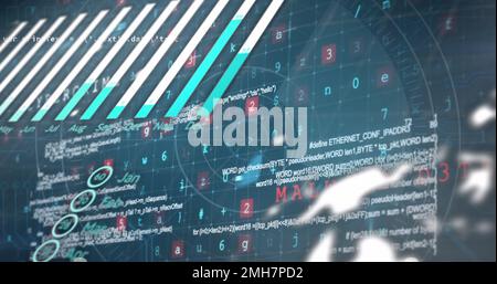 Bild von Diagrammen und Datenverarbeitung im globalen und marineblauen Hintergrund Stockfoto