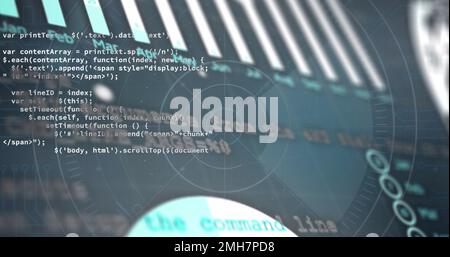 Bild von Diagrammen und Datenverarbeitung im globalen und marineblauen Hintergrund Stockfoto