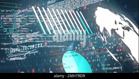 Bild von Diagrammen und Datenverarbeitung im globalen und marineblauen Hintergrund Stockfoto