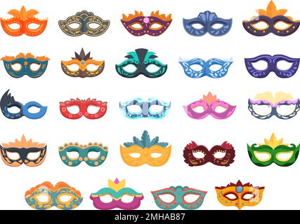Die Karneval-Ikonen von Venedig setzen einen Cartoon-Vektor. Kostümmaske. Heldenmann Stock Vektor