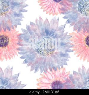 Nahtloses Blumendesign mit bunten Blumen als Hintergrund, endloses Muster. Stockfoto