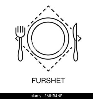 Platte mit Gabel und Messer auf dem Bordstein, Symbol für isolierte Umrisse des Furschets Stock Vektor