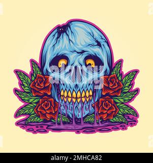 Vintage-Eiskopf blumige Rose Illustration Vektorbilder für Ihr Arbeitslogo, Merchandise-T-Shirt, Aufkleber und Etikettendesigns, Poster Stock Vektor