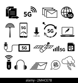5G Internet-isolierte Symbole, schnelles Surfen im Internet, weltweites Netzwerk Stock Vektor