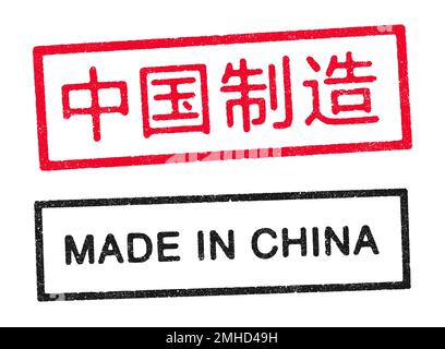 Vektorabbildung von „Made in China“-Stempeln in chinesischer und englischer Sprache Stock Vektor