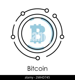 Bitcoin isoliertes lineares Symbol, Kryptowährung oder digitales Geld Stock Vektor