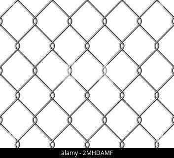 Realistisches nahtloses Muster für Kettendrahtzaun aus Metall. Stahlgitter mit Rhombus, rautenförmig. Hintergrund des Gitterzauns. Nahtloses Mesh aus Gefangenschaft Stock Vektor