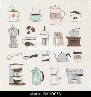 Cute Kaffee Doodle Design Element Vektor-Set Stock Vektor