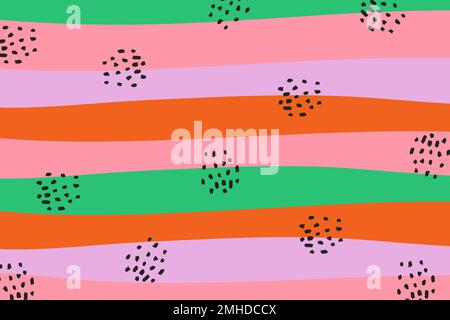 Schwarze Punkte auf einem farbenfrohen Hintergrundvektor mit Streifenmuster Stock Vektor