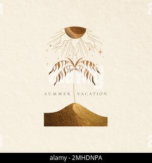 Ästhetische Urlaub Thema Abzeichen Vektor mit Sommerurlaub Illustration Stock Vektor